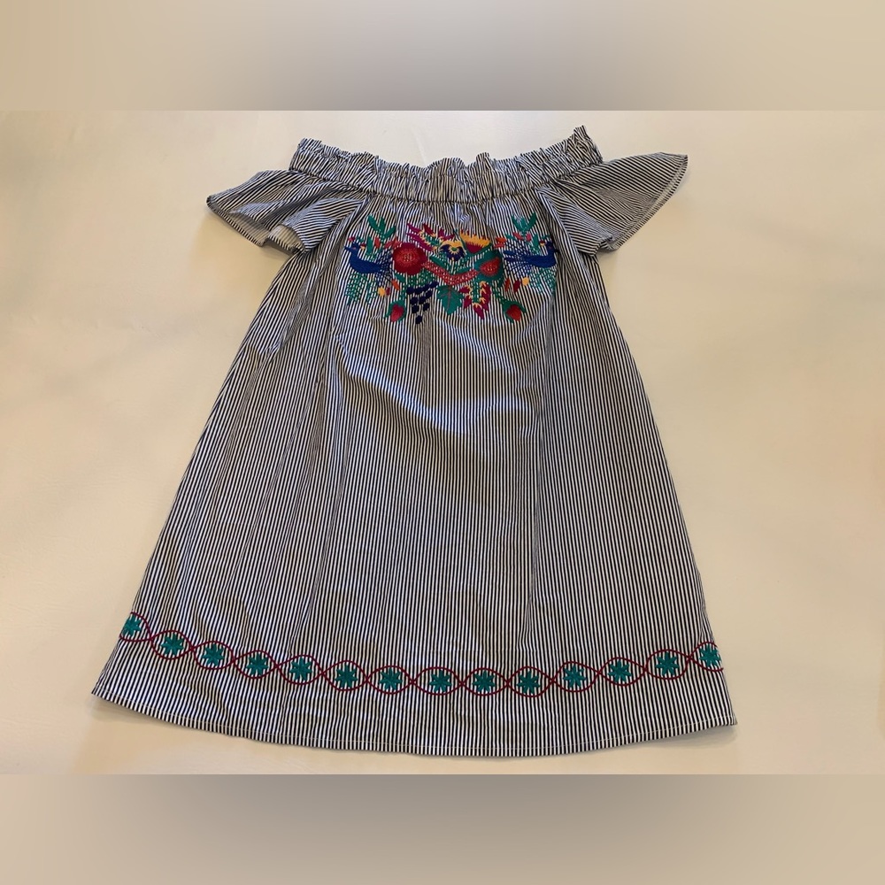 Stripe Embroidered Boho Off  Shoulder Tunic Dress, M, Judith March (bin L) - Picture 2 of 8